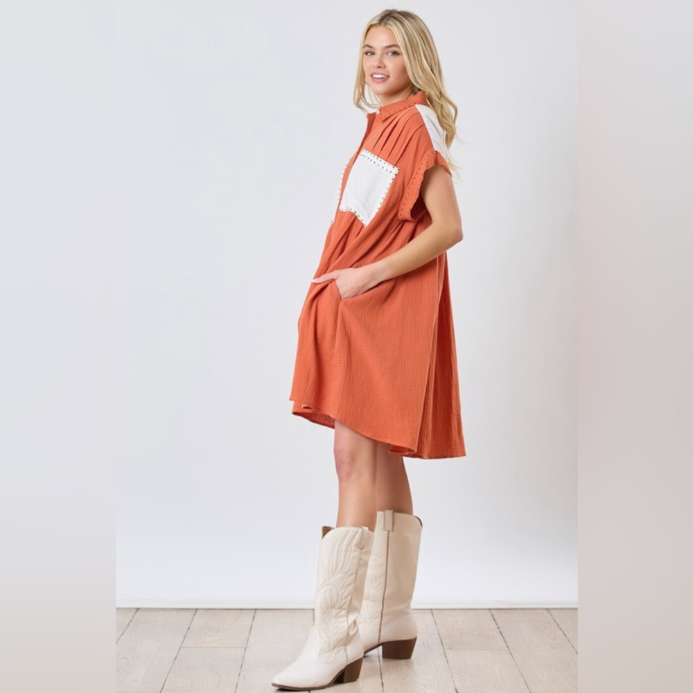 Restock! new peach love cotton gauze color block dress small medium large nwt
